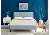 4ft6 Double Pique Square shaped linen blue fabric finish bed frame 2